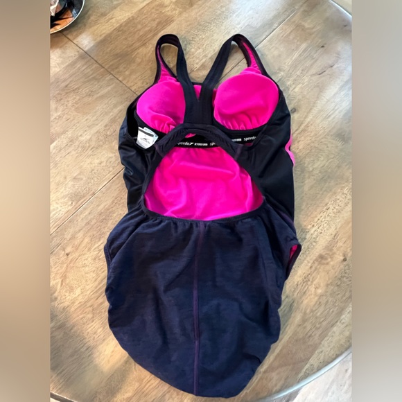 Speedo Black and Pink One Piece Racerback Swimsuit - Picture 3 of 5